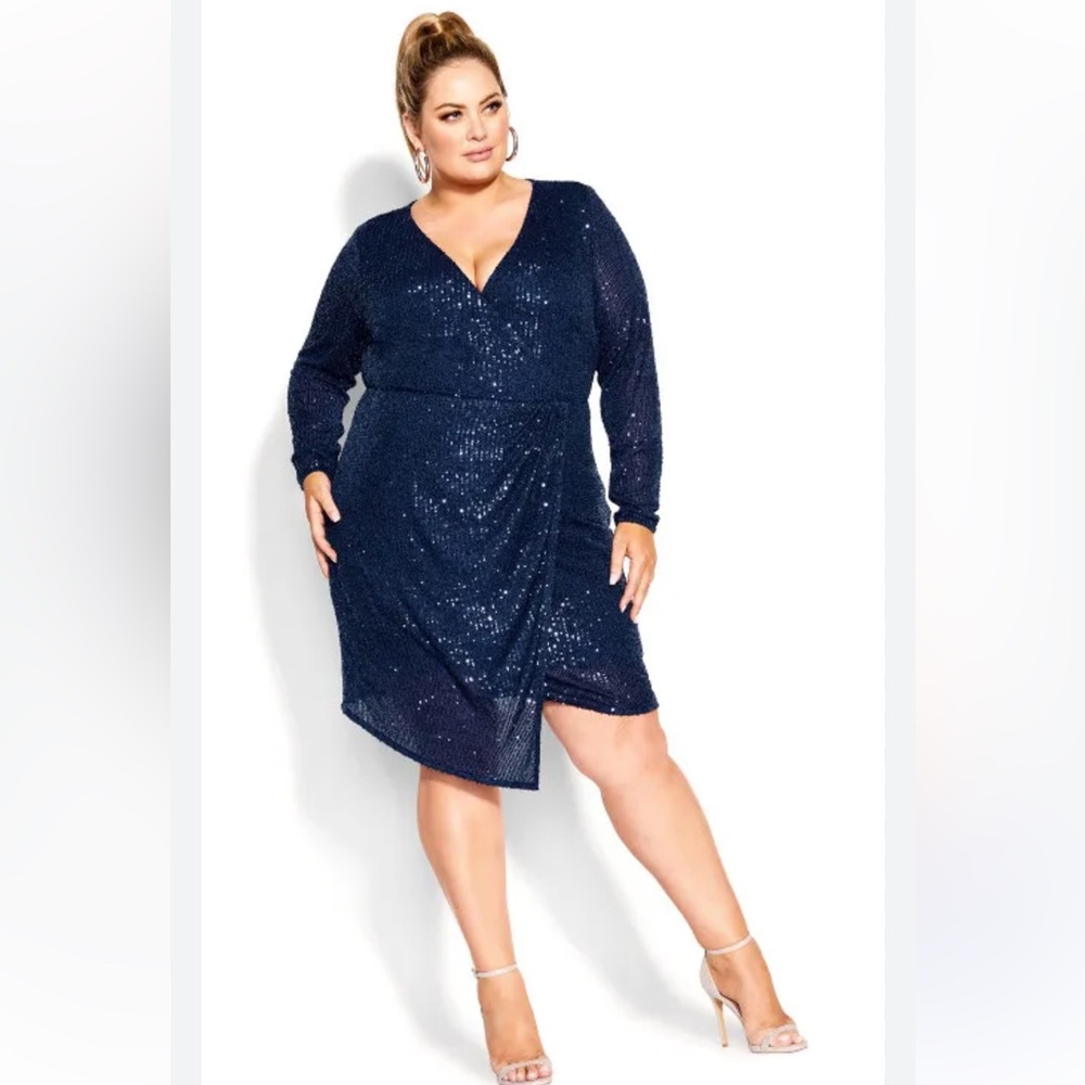City Chic Navy Sequin Wrap Dress